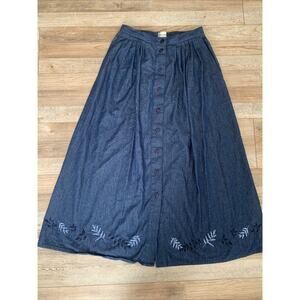 Napa Valley, Modest Maxi Denim Skirt Embroidery Button front Size 10